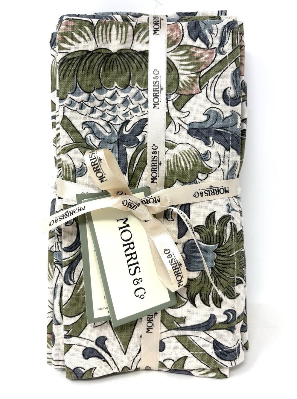 William Morris & Co. Lodden Napkins 8 Blue Green Cream Cotton Fabric 20 x 20”